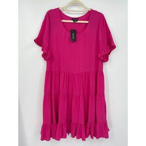 City Chic Short Sleeve Tiered Nikki Baby Doll Dress Hot Pink Fuschia Sz 16 NEW